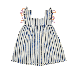 NAVY STRIPE dress with POM POM